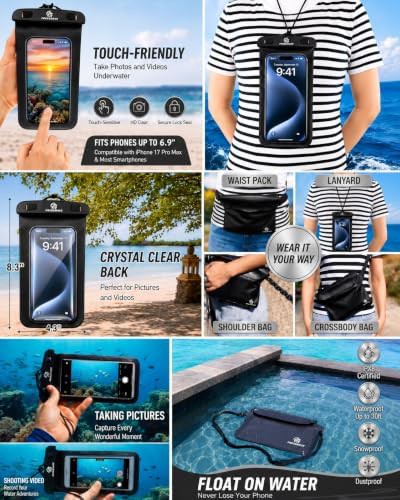 Black waterproof backpack with phone case — photo 5