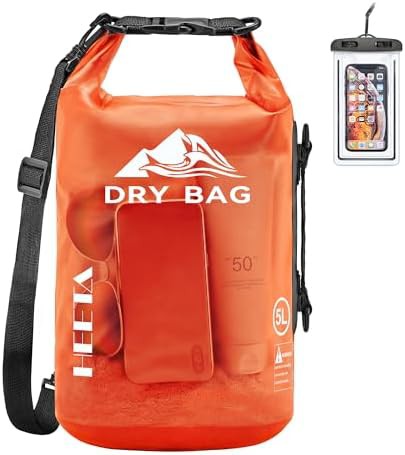 Orange ten liter dry bag with phone case