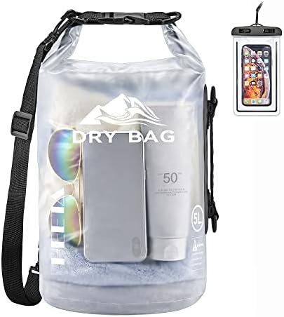 White five liter dry bag with phone case