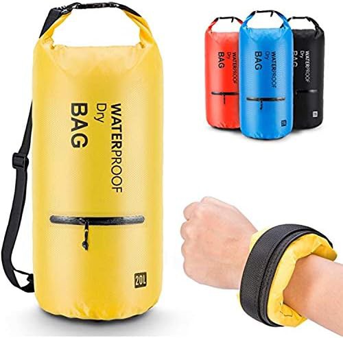 Yellow floating dry bag with zip pockets