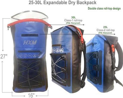 Expandable ergonomic skiing dry backpack in blue — photo 3
