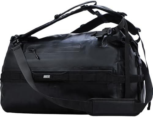 Large black waterproof duffel bag backpack