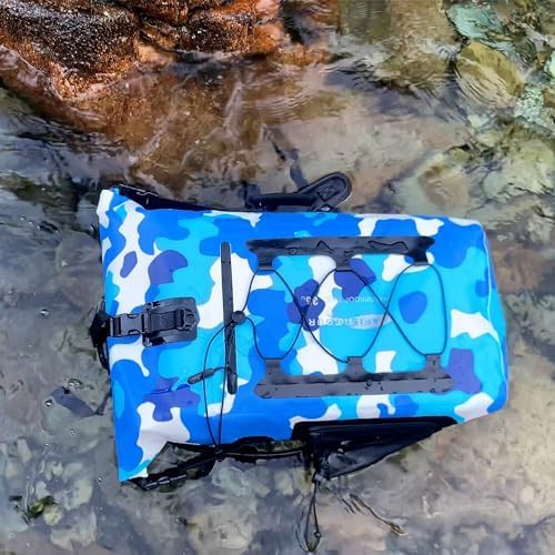Blue PVC floating dry bag backpack 35L — photo 3