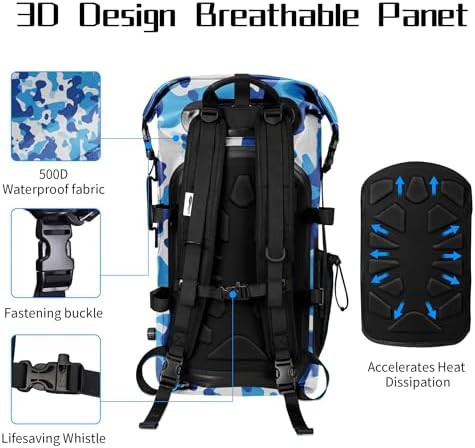 Blue PVC floating dry bag backpack 35L — photo 4