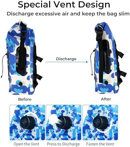 Blue PVC floating dry bag backpack 35L — photo 5