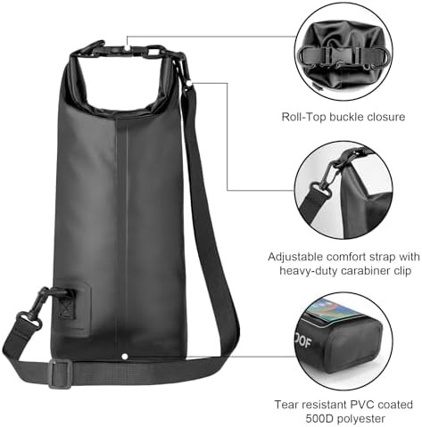 Black dry bag with clear phone pouch — photo 5