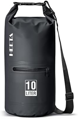 Black ten liter dry bag with zippered pocket