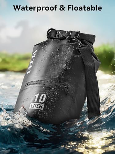 Black ten liter dry bag with zippered pocket — photo 3
