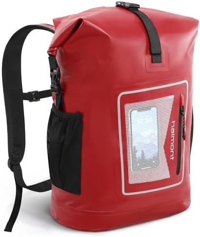 Red 30l floating roll top dry backpack