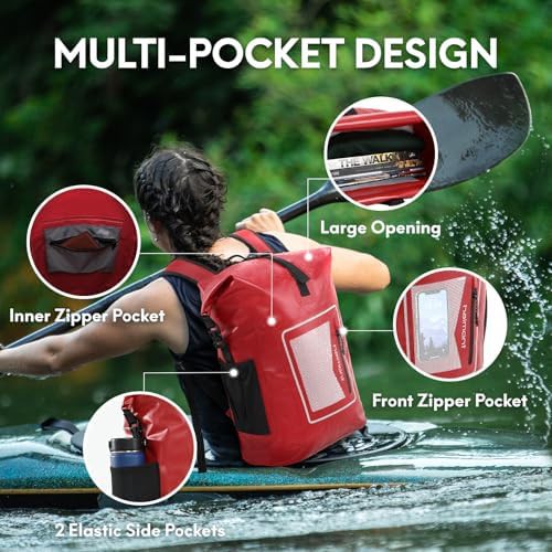 Red 30l floating roll top dry backpack — photo 5