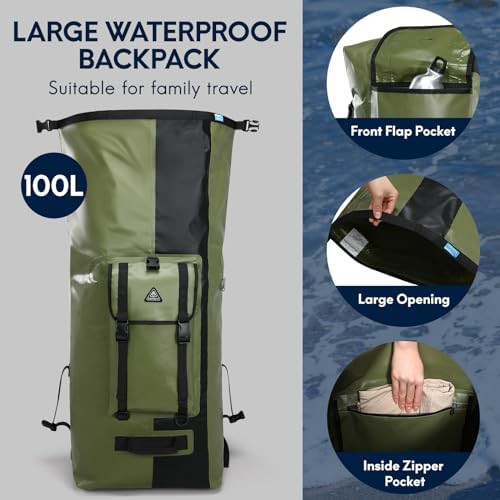 Army green black 100l marine dry backpack — photo 5