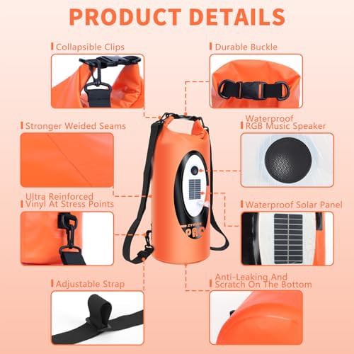 Orange 10 liter roll-top dry bag backpack — photo 5