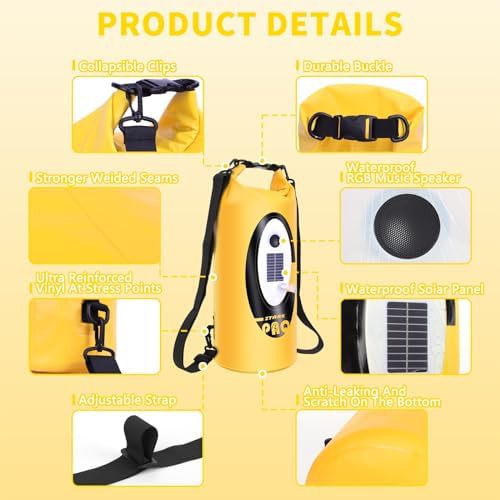 Yellow 10 liter roll-top dry bag backpack — photo 5