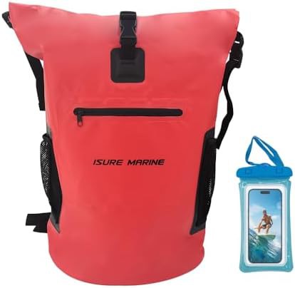Red floating backpack with phone case