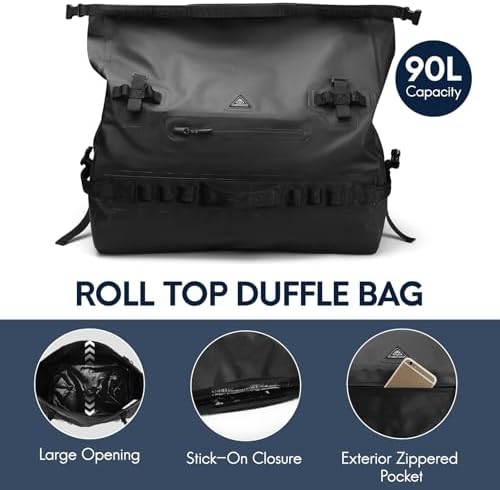 Black 90l roll top dry duffel backpack — photo 5