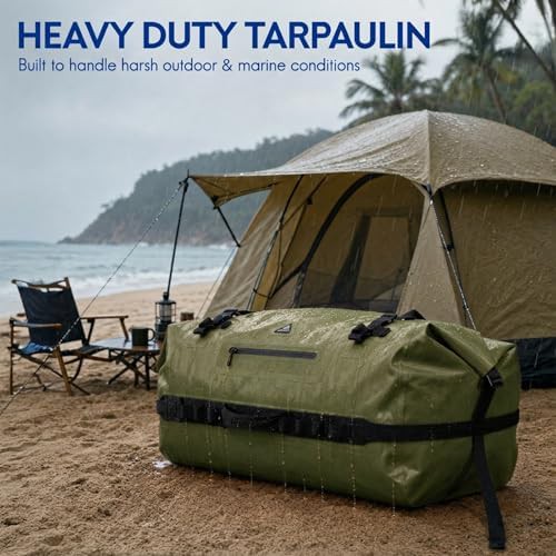 Army green 90l roll top dry duffel backpack — photo 3