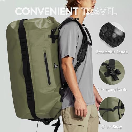 Army green 90l roll top dry duffel backpack — photo 4