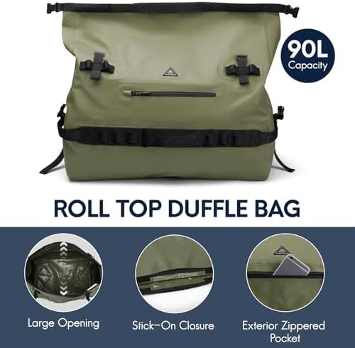 Army green 90l roll top dry duffel backpack — photo 5