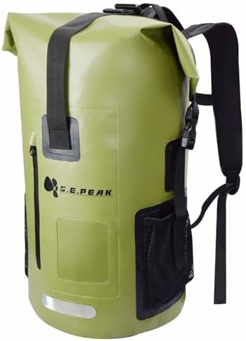 Green roll top boating backpack thirty liters