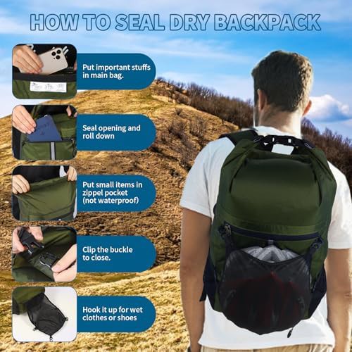 Green 20 liter dry bag backpack — photo 5