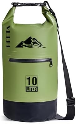 Green ten liter dry bag with zippered pocket