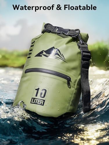 Green ten liter dry bag with zippered pocket — photo 3