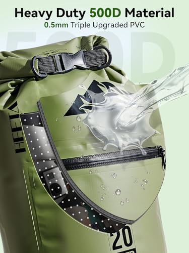 Green ten liter dry bag with zippered pocket — photo 4
