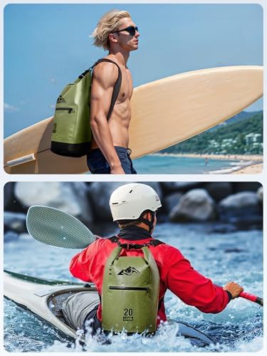 Green ten liter dry bag with zippered pocket — photo 5