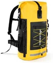 Yellow waterproof backpack with bungee cord