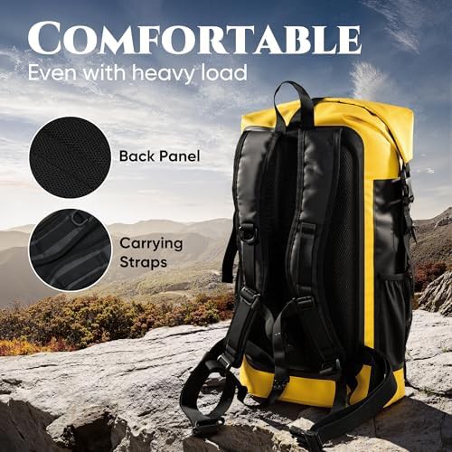 Yellow waterproof backpack with bungee cord — photo 3
