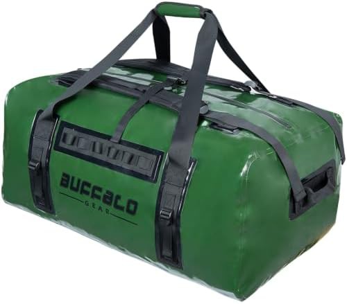 Large green waterproof travel duffel 150L